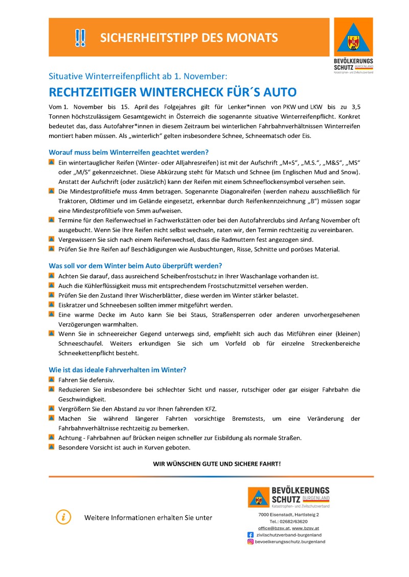 Sicherheitstipp - Wintercheck für's Auto